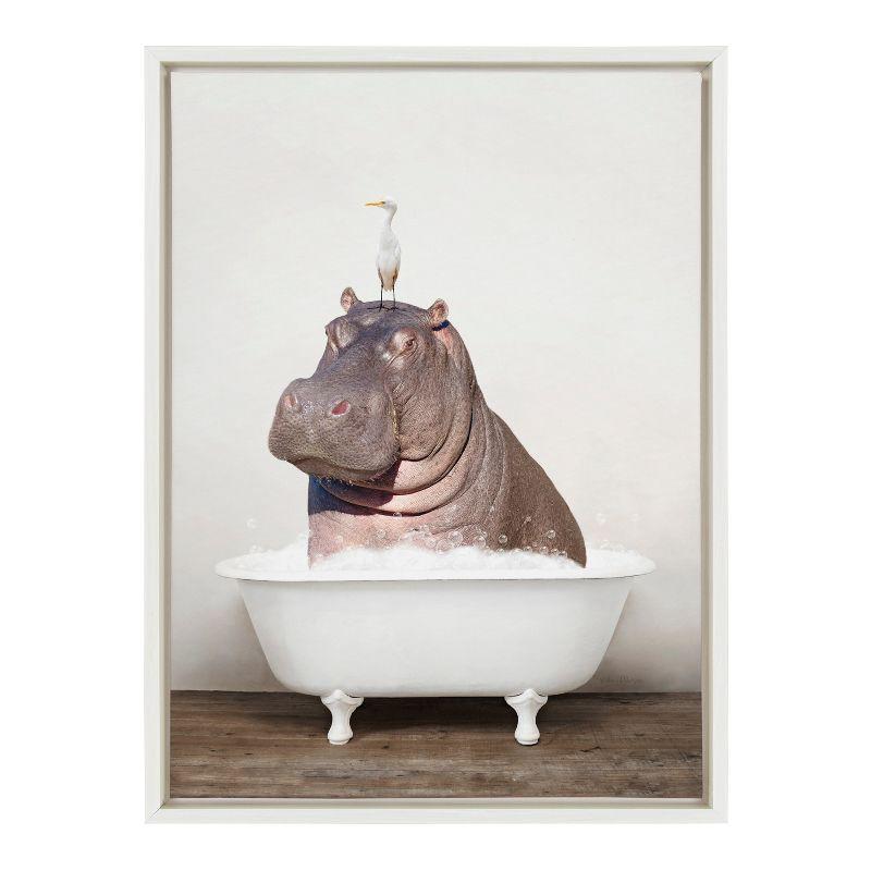 18" x 24" Sylvie Hippo and Bird in Rustic Bath Framed Canvas by Amy Peterson - Kate & Laurel All Things Decor