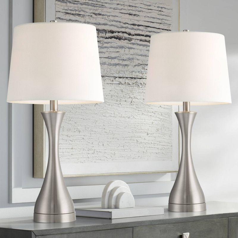 360 Lighting Koncave 24 1/2" High Modern Table Lamps Set of 2 Silver Brushed Nickel Finish Metal White Shade Living Room Bedroom Bedside Nightstand