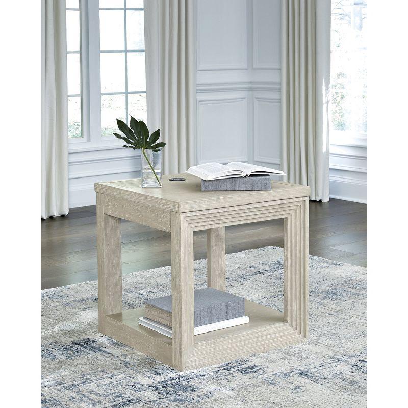 Cream Square Wood End Table with Wireless Charging