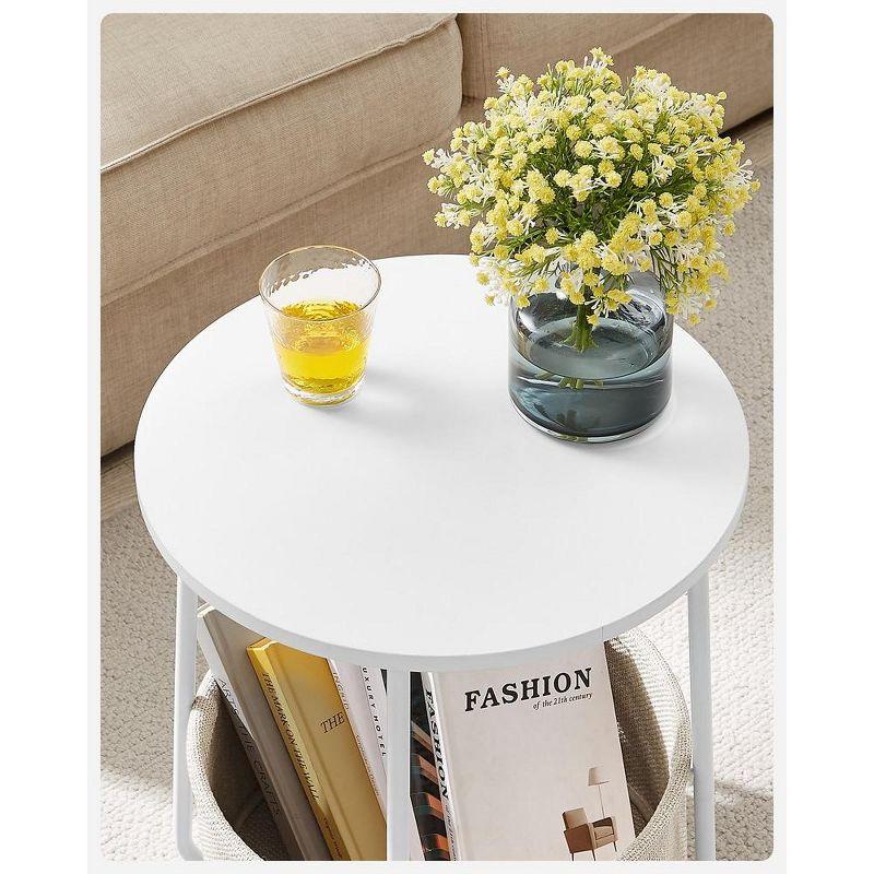 Small Round Side End Table Modern Nightstand with Fabric Basket