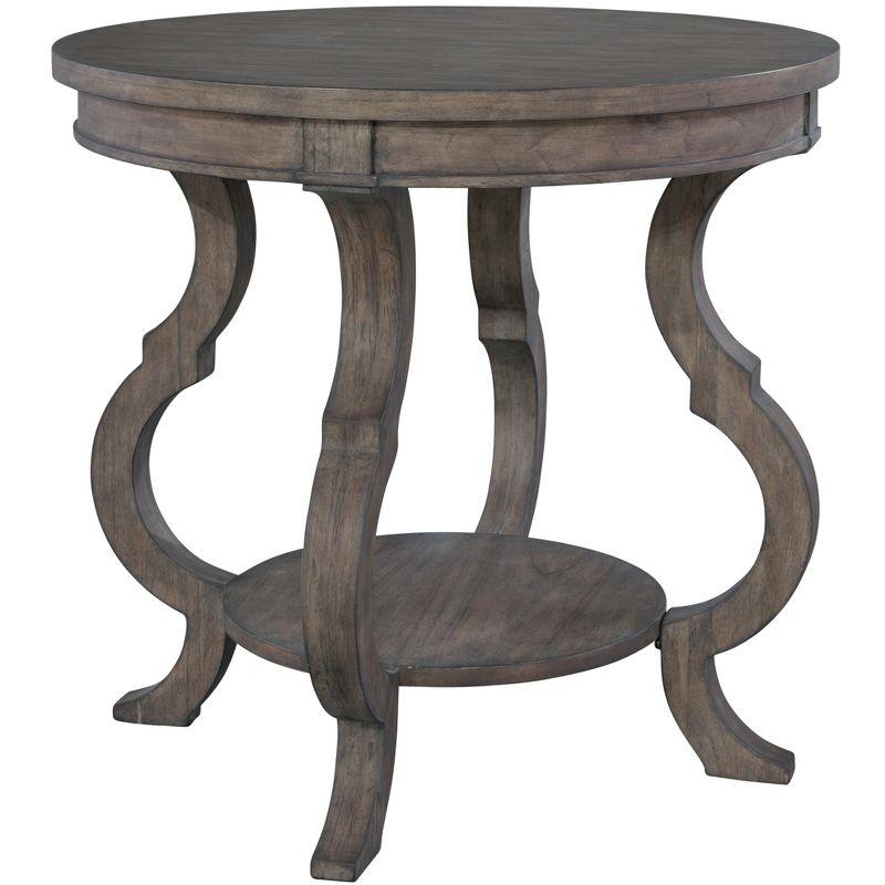 Traditional Gray-Brown Round Wood & Metal End Table with Storage