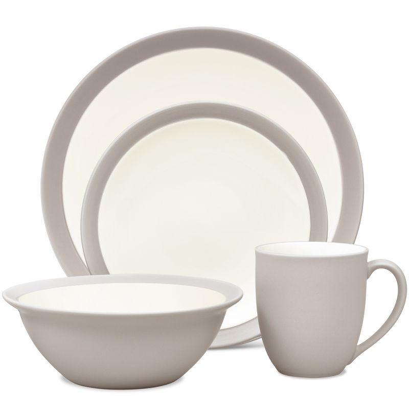 Sand Ceramic 4-Piece Breakfast Bowl and Plate Set