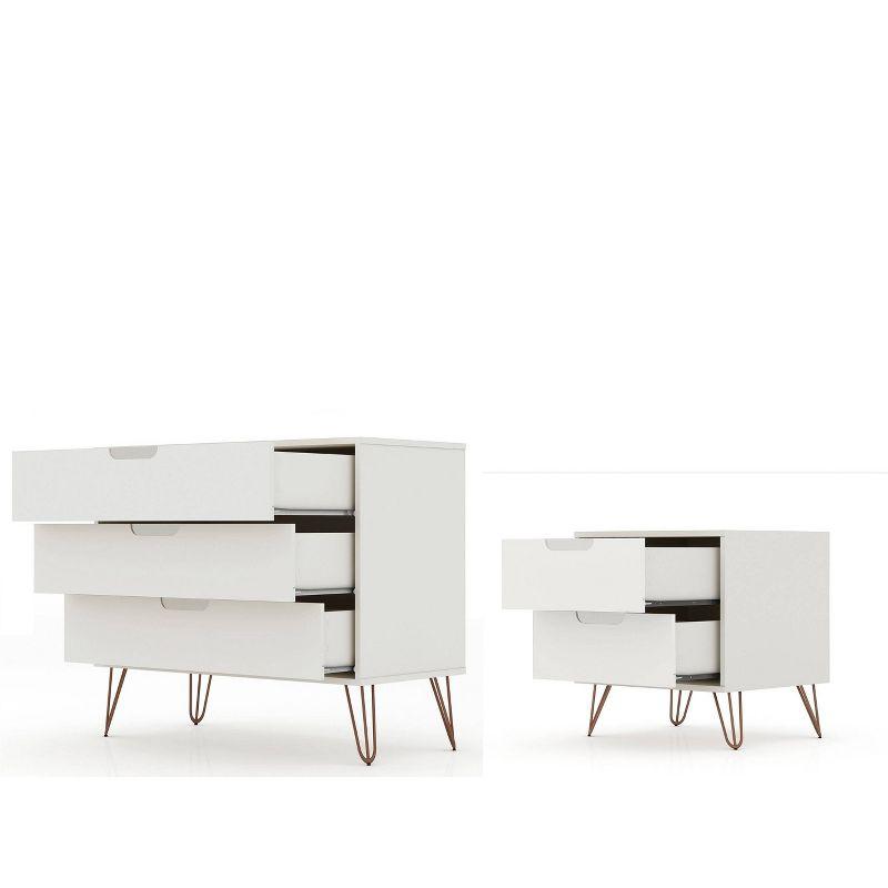 White Hairpin Leg Dresser and Nightstand Set