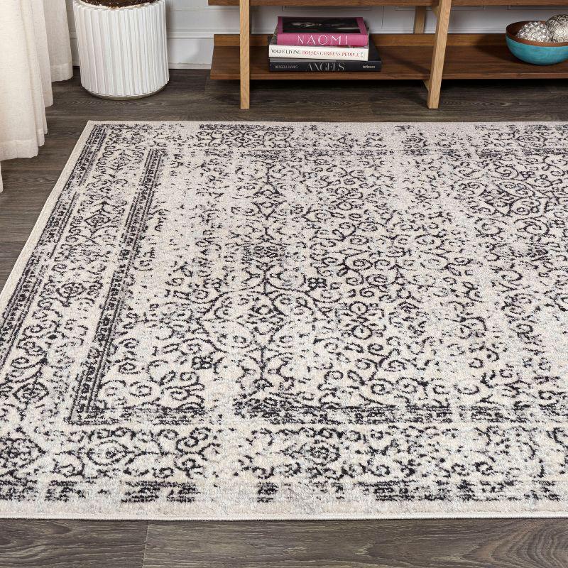 Gray and Black Rectangular Synthetic Medallion Area Rug