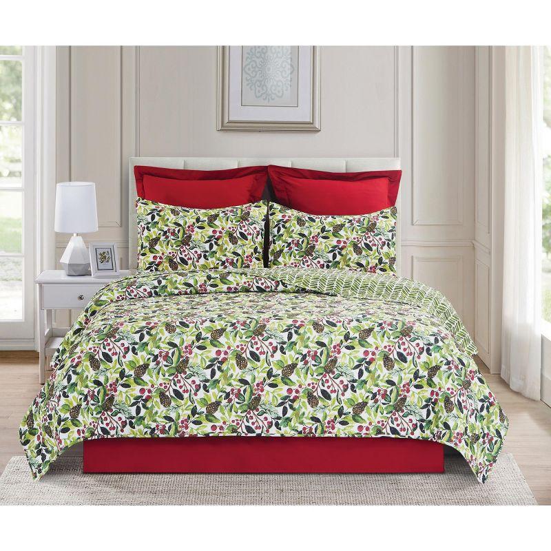 Full Cotton Reversible White Botanical Quilt Set