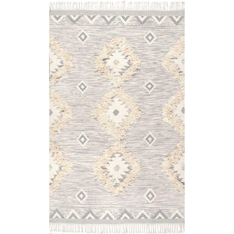 Nuloom Savannah Geometric 5x8 Wool Indoor Area Rug for Living Room Bedroom Dining Room Kitchen, Light Grey/Ivory