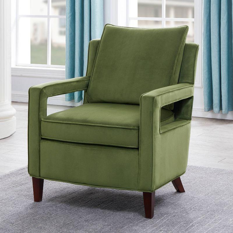 Questa Green Velvet Accent Arm Chair with Wood Legs