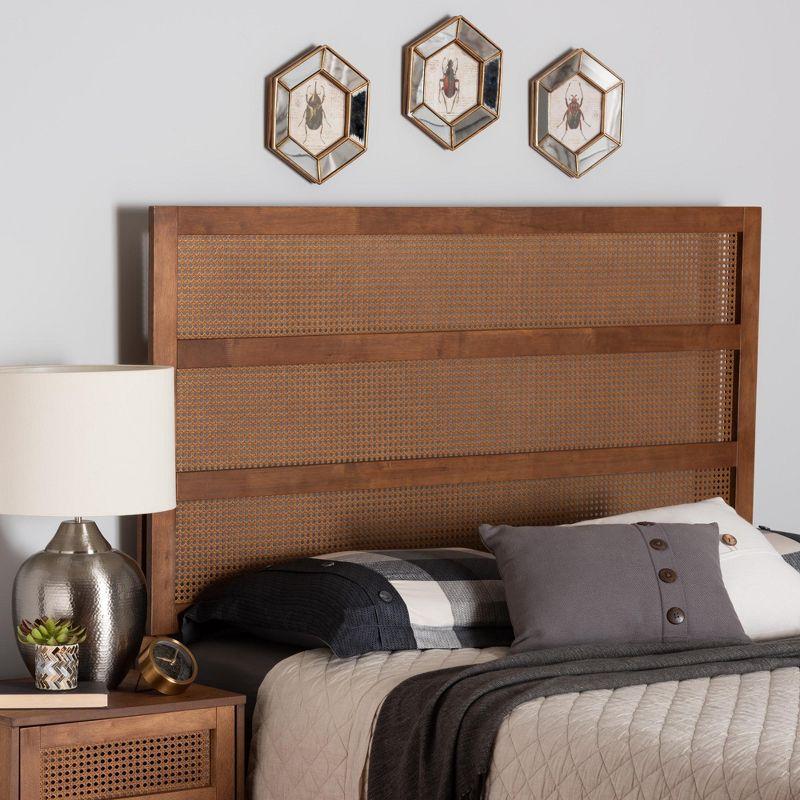 Baxton Studio Berne Mid-Century Modern Ash Walnut Finished Wood Queen Size Headboard with Rattan