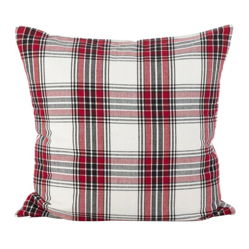 20"x20" Borland Plaid Down Filled Square Throw Pillow - Saro Lifestyle: Indoor/Outdoor, Cotton, Zipper Closure