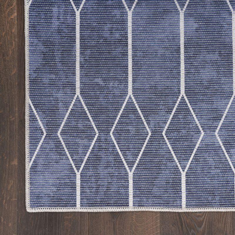 Pymble Geometric Machine Washable Area Rug in Navy Blue
