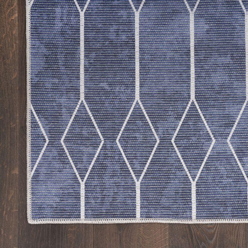 SR107 Geometric Machine Washable Area Rug in Navy Blue