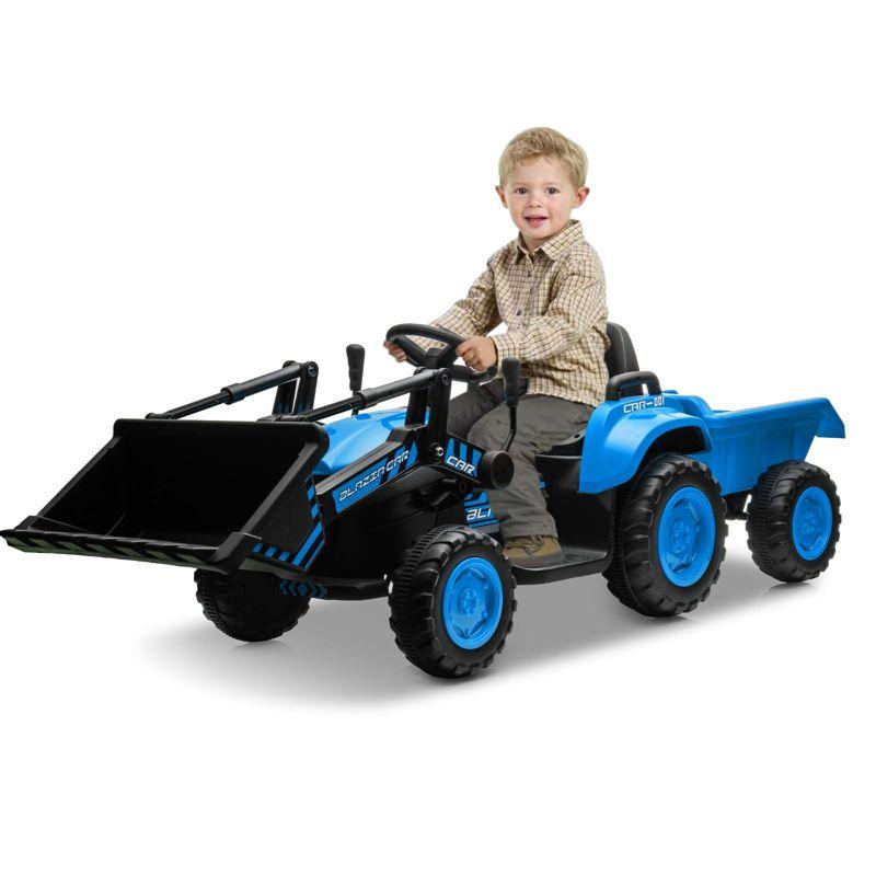 Blue 12V Ride-On Tractor with Detachable Trailer