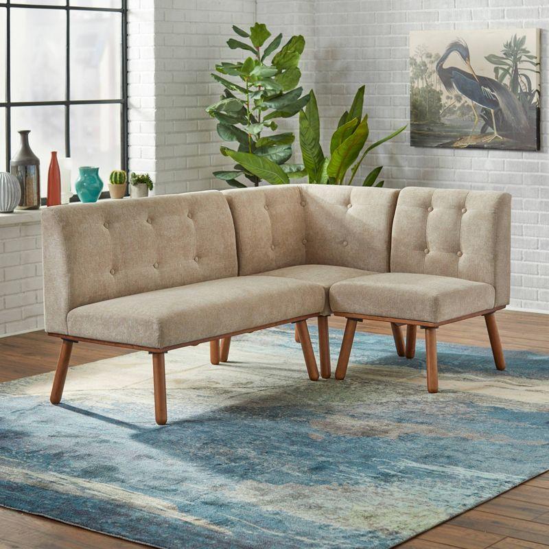 Buylateral 4pc Playmate Mid Century Modern Upholstered Breakfast Nook Dining Set Walnut/Beige: Versatile Upholstered Furniture, Rubberwood Frame