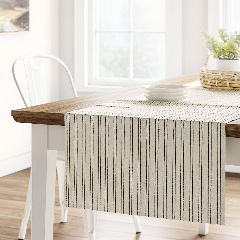 Natural Cotton Striped Table Runner, 72" x 14"