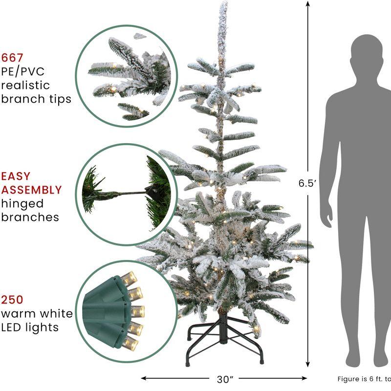 Northlight Real Touch™️ Pre-Lit Slim Flocked Nordmann Fir Artificial Christmas Tree - 6.5' - Warm Clear LED Lights