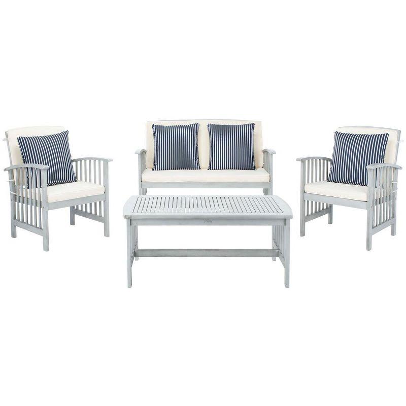 Rocklin 4 Piece Patio Outdoor Conversation Set - Grey/Beige/Navy White - Safavieh