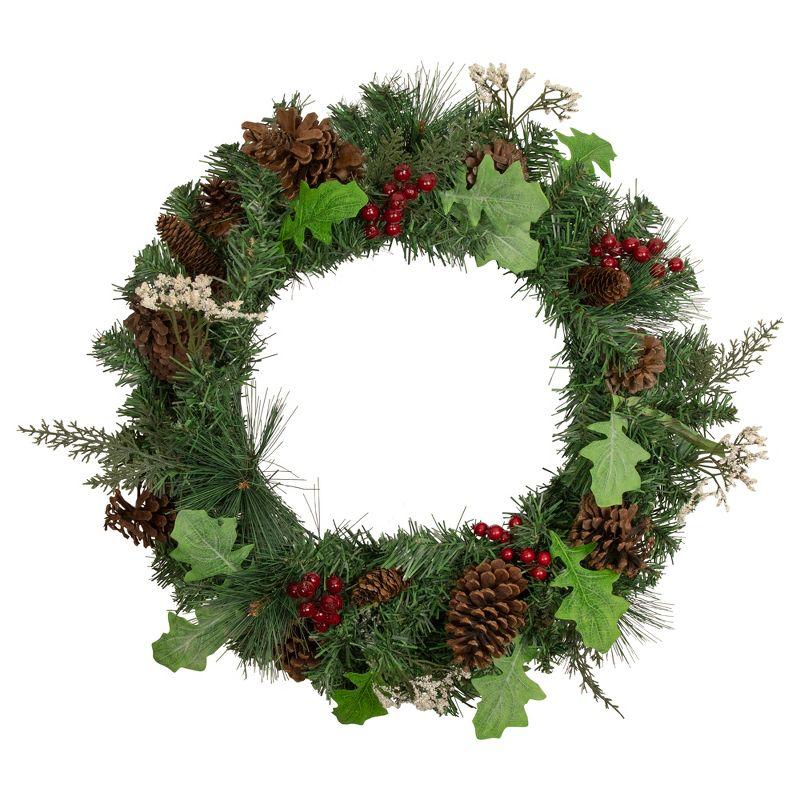 24" Pre-Lit Decorated Frosted Pine Cone and Berries Artificial Christmas Wreath