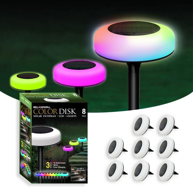 Bell+Howell Color Changing Outdoor Solar Powered Garden Disk Lights, Wireless Auto On/off Lights (Set of 8)