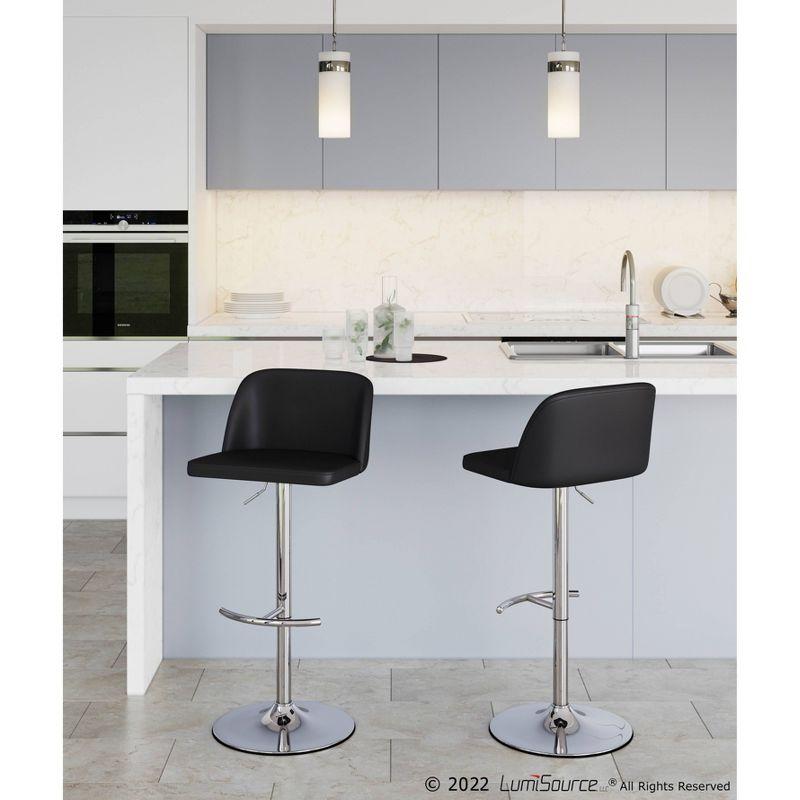 LumiSource Set of 2 Toriano PU Leather/Metal Barstools Chrome/Black:: Adjustable, Swivel, Upholstered Counter Seating
