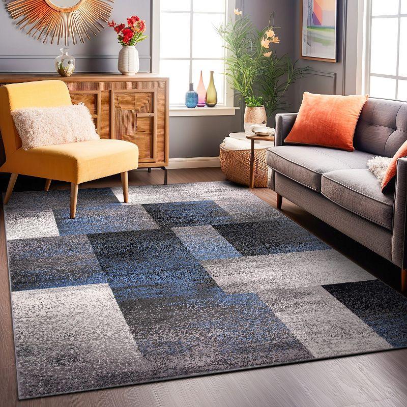 World Rug Gallery Contemporary Modern Geometric Boxes Area Rug - Blue 3'3" x 5'
