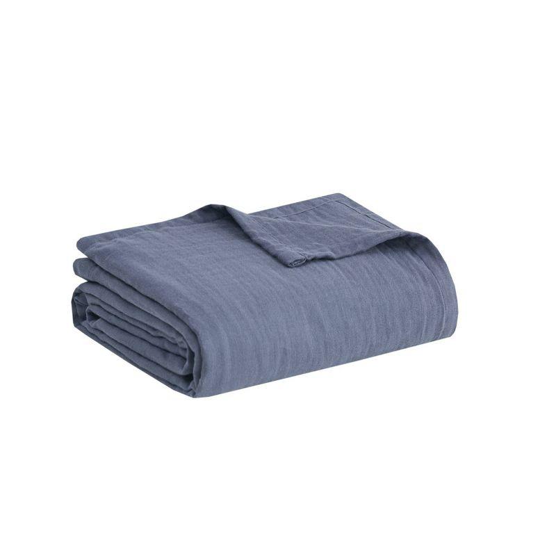 Casual Farmhouse Blue Gauze King Cotton Blanket