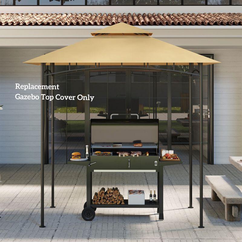 Outsunny Grill Gazebo Canopy Replacement Roof, UPF50+ Protected, 5' X 8' Outdoor BBQ Canopy Replacement Cover, Double Tiered Grill Canopy Replacement Cover, TOP COVER ONLY, Beige
