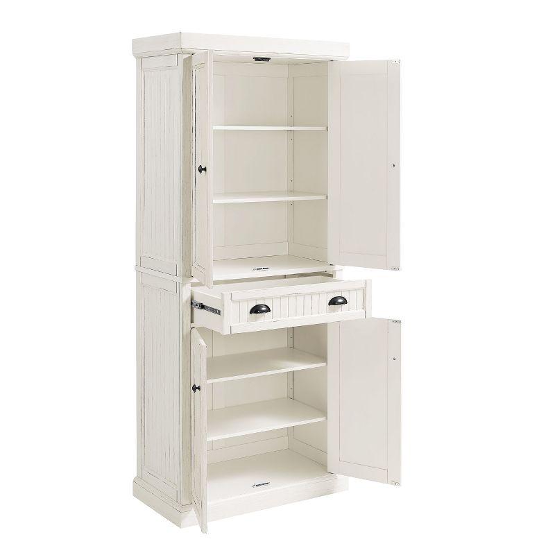 Seaside Distressed White Solid Wood Kitchen Pantry with Adjustable Shelves