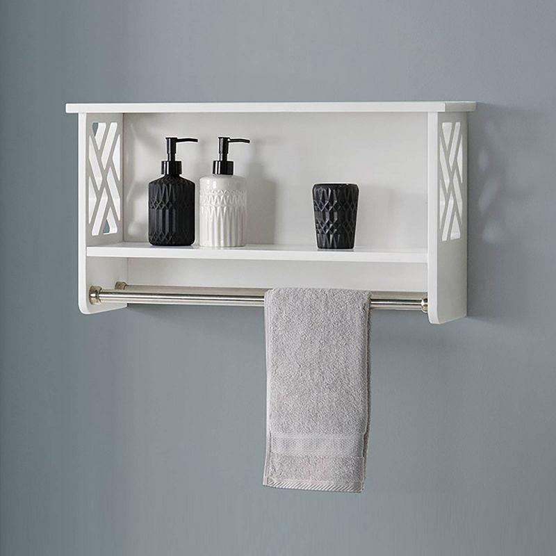 White Wood Wall-Mounted Bathroom Shelf with Towel Rods