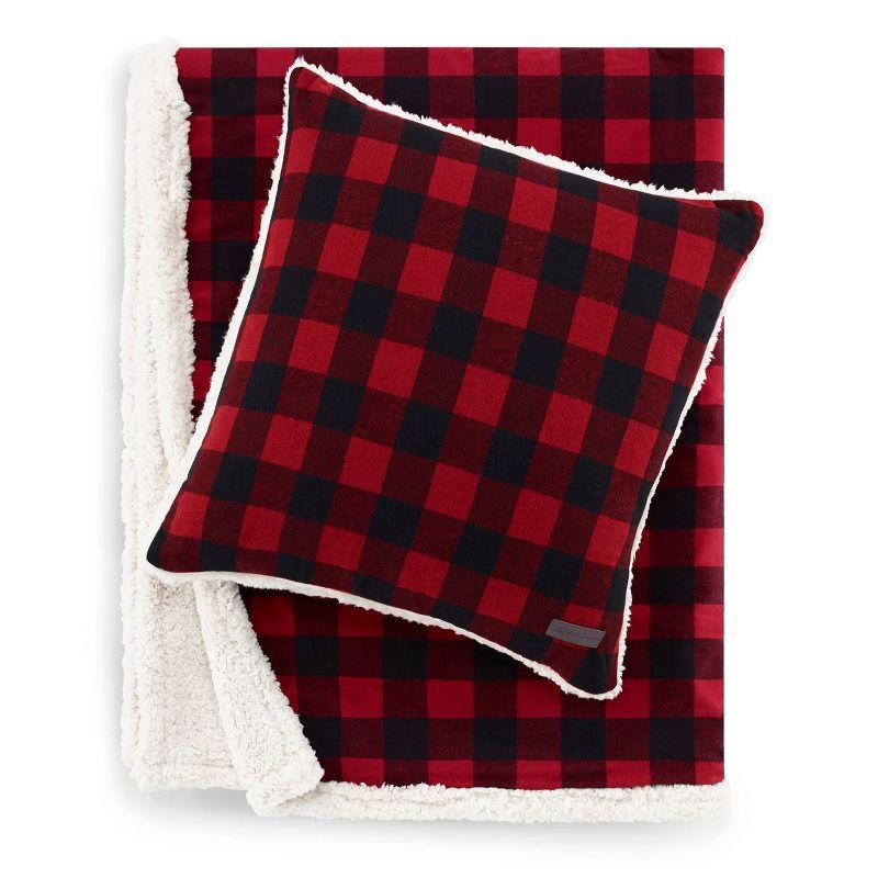 Eddie Bauer Cabin Plaid Black Sherpa 2 Piece Throw Blanket and Pillow Set