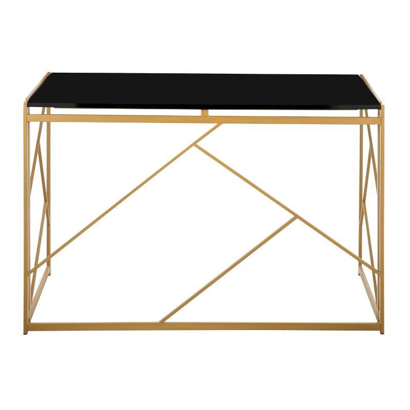 Folia Chic Black Wood and Gold Metal Modern Computer Desk