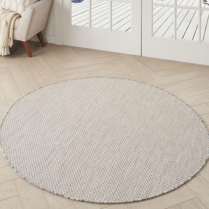 Nourison 5' x 5' Courtyard Modern Easy Care Flatweave Indoor Outdoor Round Rug Ivory/Silver