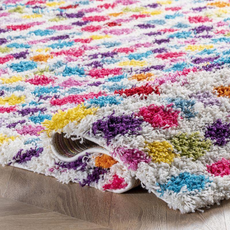 Radiant Rainbow Polka Dot 9' x 12' Multicolor Shag Area Rug