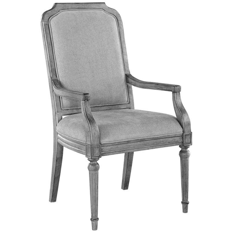 Java Finish Upholstered Arm Chair with Linen Seat