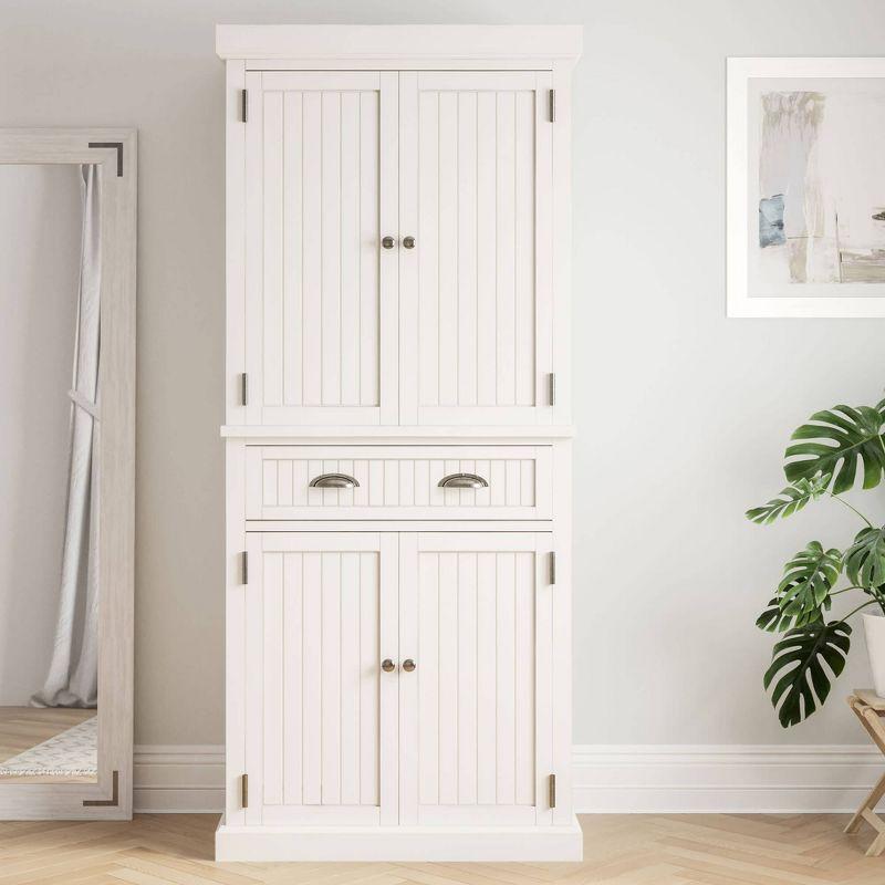 Nantucket Pantry Off White - Homestyles: Coastal Style Storage, 4-Door Hardwood Cabinet with Adjustable Shelves