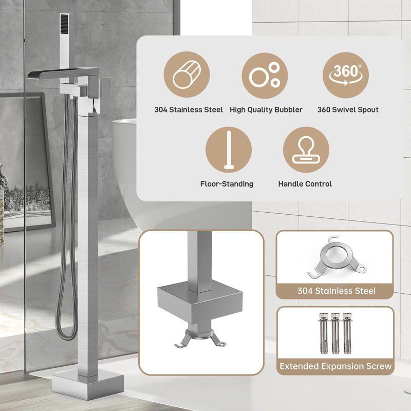 Freestanding Bathtub Faucet Brushed Nickel Floor Mount Tub Filler