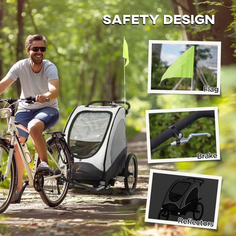Aosom Bike Trailer for Kids 3 In1 Foldable Child Jogger Baby Stroller Transport Carrier Rubber Tires Adjustable Kid Bicycle Trailer White and Gray