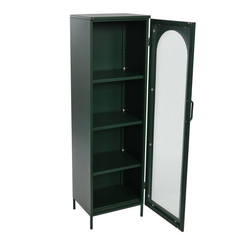 Storied Home Tall Metal Accent Cabinet with 3 Adjustable Storage Shelves and Arched Glass Door