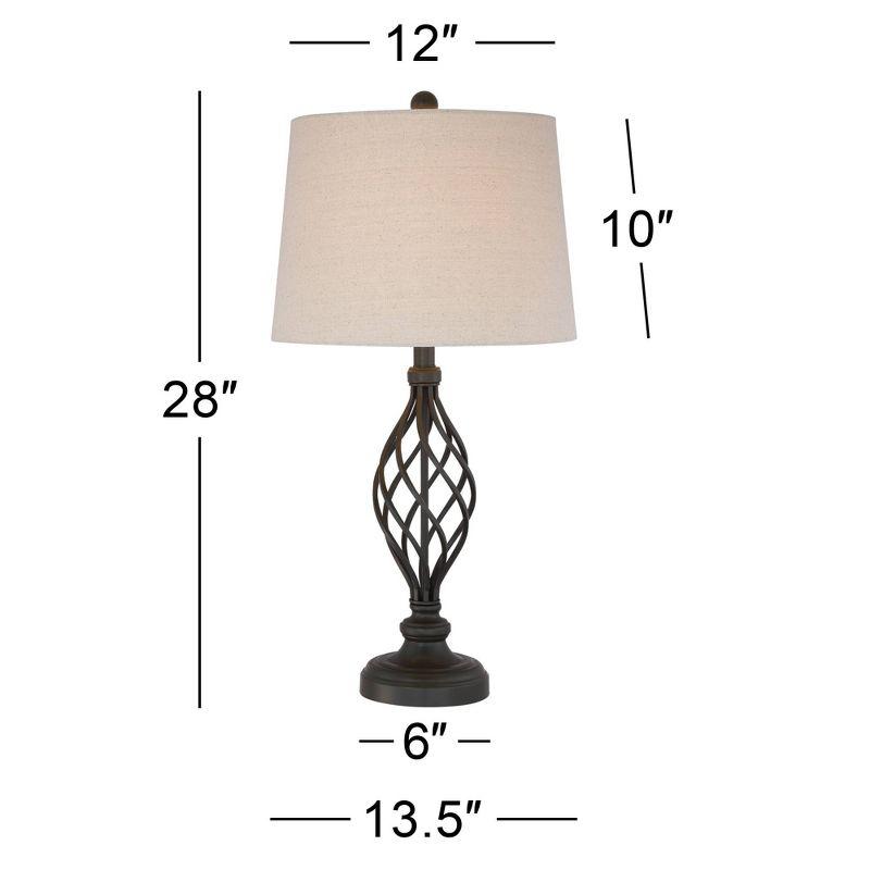 Annie Bronze Iron Scroll Table Lamps Set with Cream Drum Shade