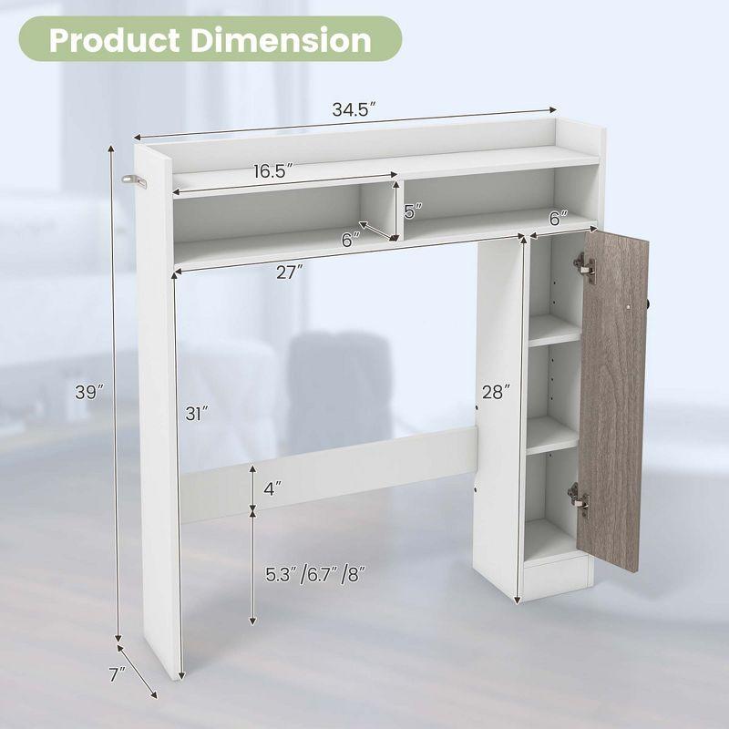 Costway Over the Toilet Bathroom Cabinet Floor Storage Organizer with Adjustable Shelves White