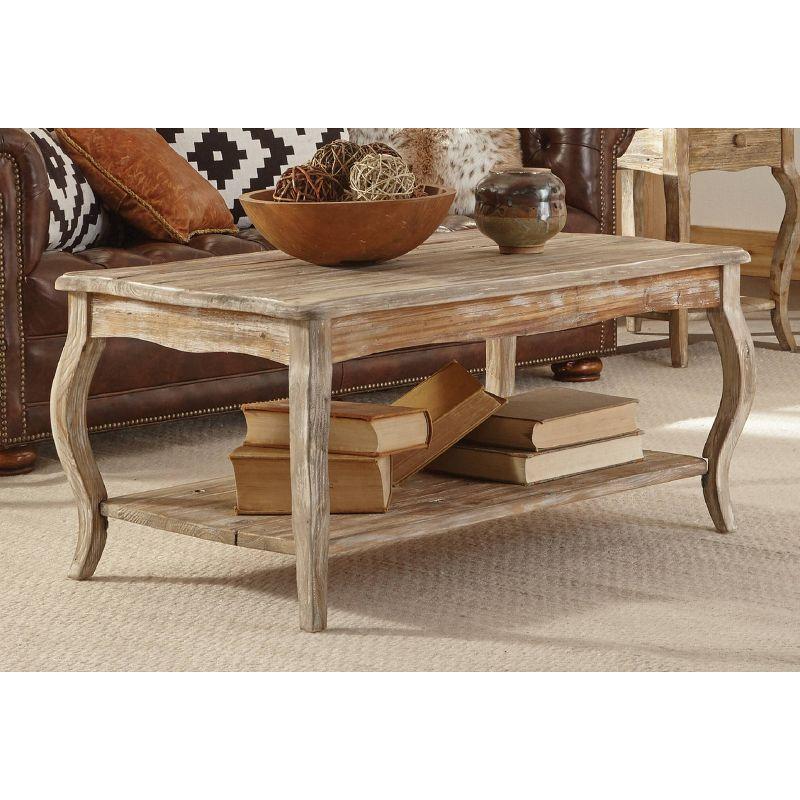 Alaterre Austerity Wood Coffee Table with Open Shelf, Driftwood Natural Finish, Accent & Occasional Furniture, Assemble Required
