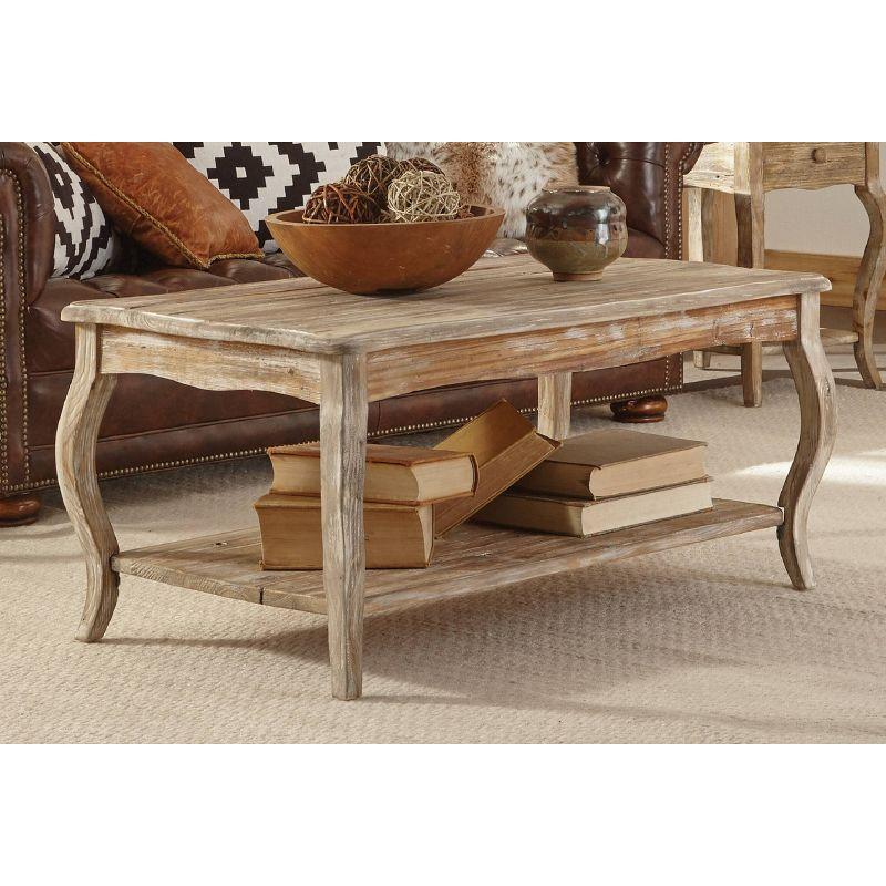 Rustic Driftwood Reclaimed Wood Coffee Table with Lower Shelf