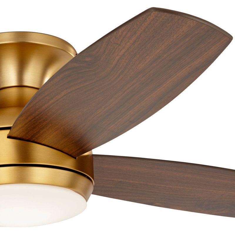 52" Casa Vieja Elite Modern Hugger Indoor Ceiling Fan with Light LED Remote Control Soft Brass Walnut Brown Opal Glass for Living Room Kitchen House