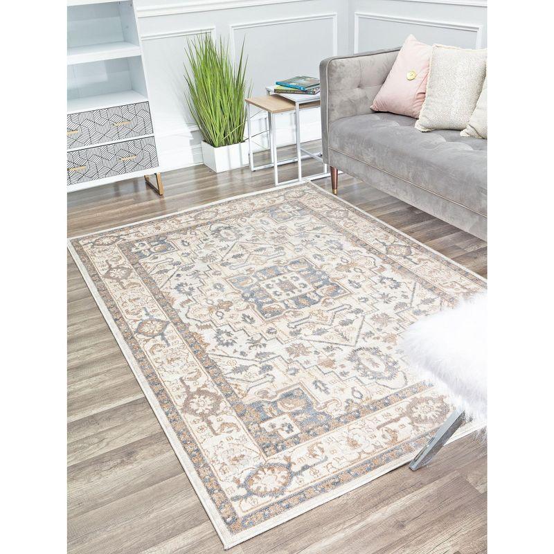 Desert Sand Beige and Slate Floral 5' x 7' Area Rug