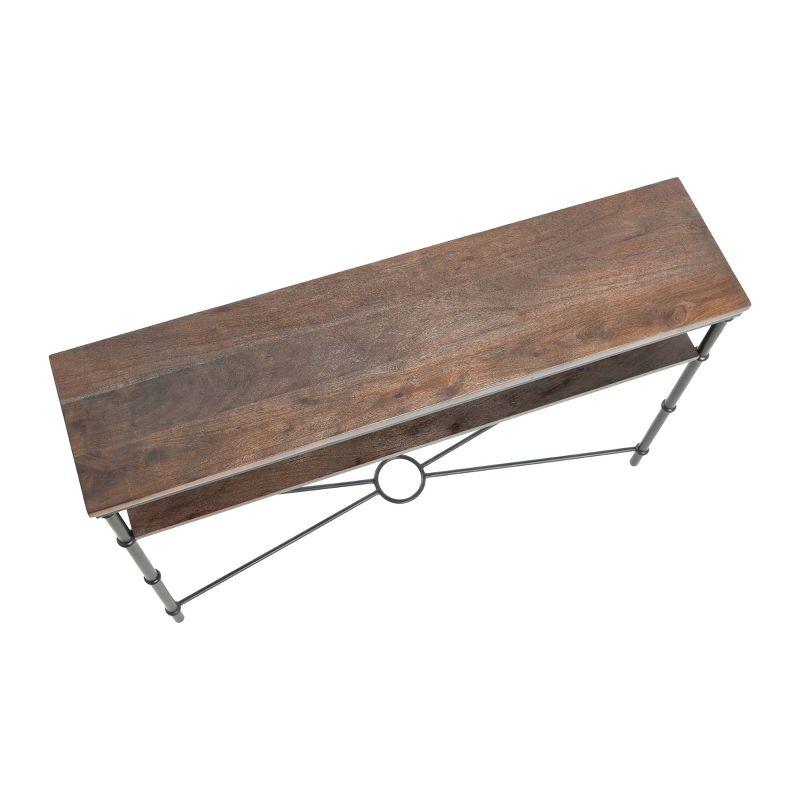 Storied Home Saratoga Console Table Gray: Industrial Iron Legs, Solid Acacia, Space-Saving Design