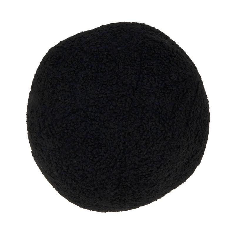 Black Faux Fur Round Throw Pillow, 10"