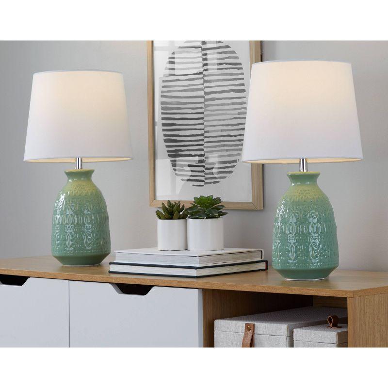 LumiSource Set of 2 Claudia 20" Contemporary Accent Lamps Sage Green Ceramic Polished Nickel and White Linen Shade from Grandview Gallery