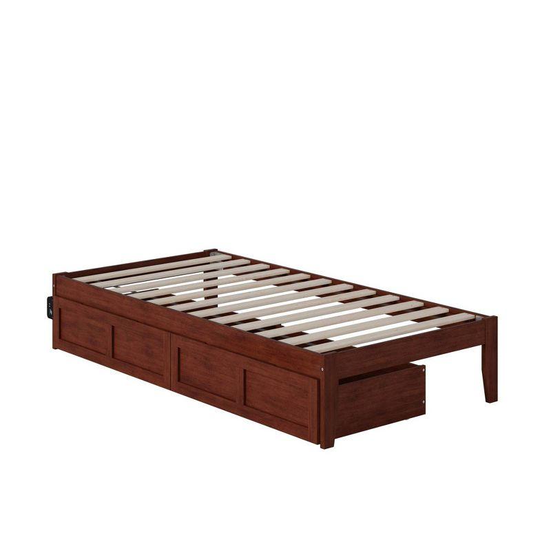 Symmetrical Colorado Twin Bed with USB Charger and Storage Drawers, Walnut