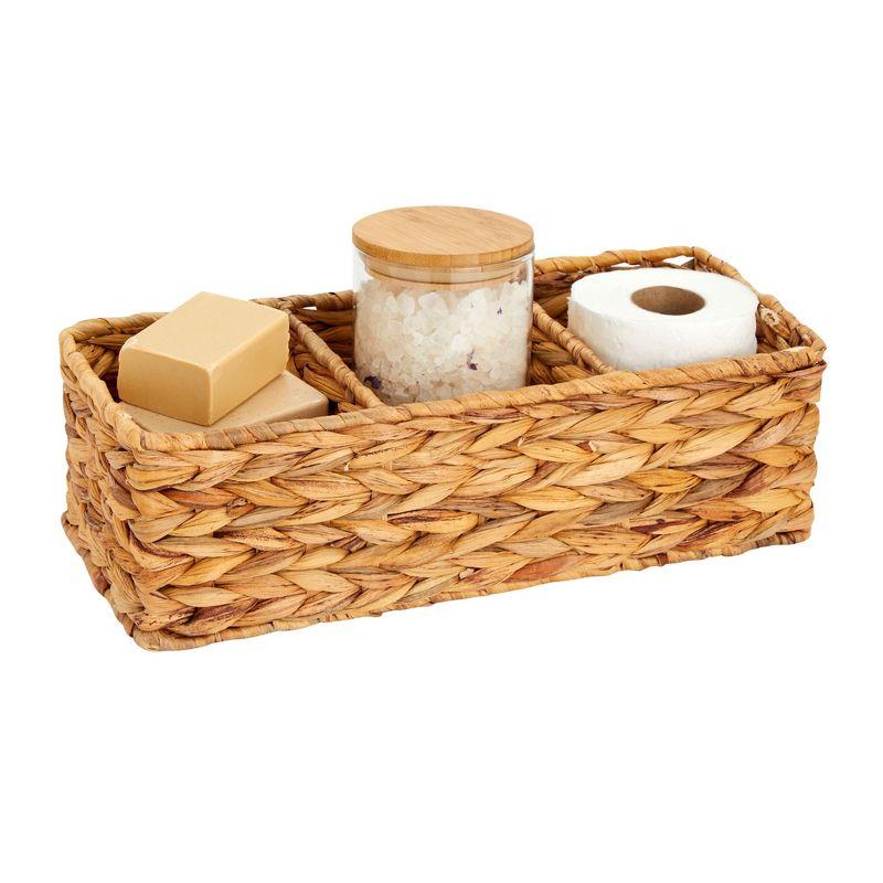 Farmlyn Creek 3-Section Wicker Baskets for Shelves, Water Hyacinth Storage Baskets for Bathroom Organizing, 2-Pack