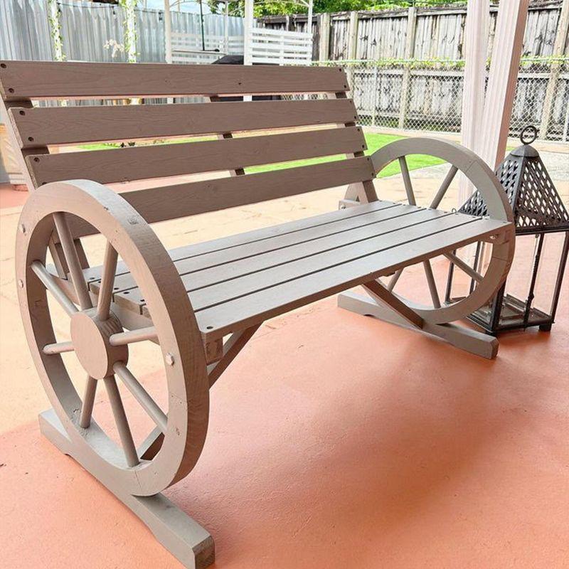 Outsunny Wooden Wagon Wheel Bench Rustic Outdoor Patio Furniture, 2-Person Seat Bench with Backrest Charcoal Gray