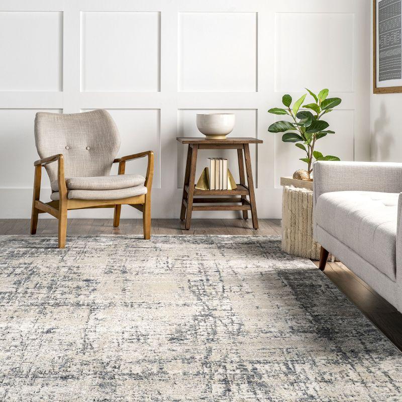 Ivory and Gray Abstract Synthetic Area Rug, 9' x 12'